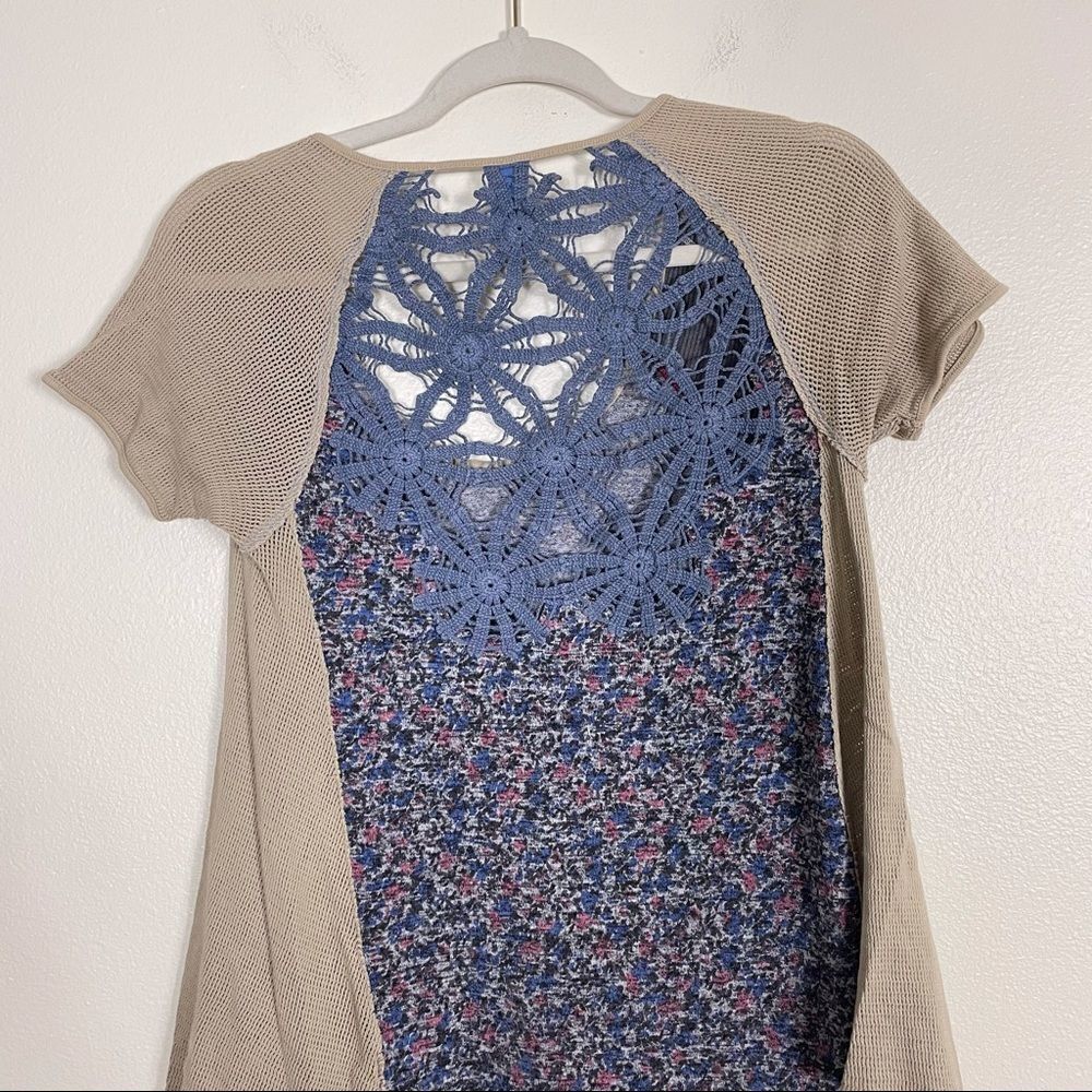 Free People Blue & Pink Floral Crochet Tshirt - Picture 5 of 8